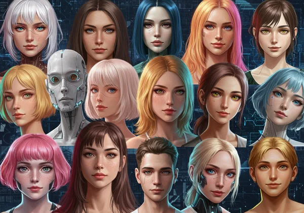 Diverse AI avatars showcasing various styles and digital identities.