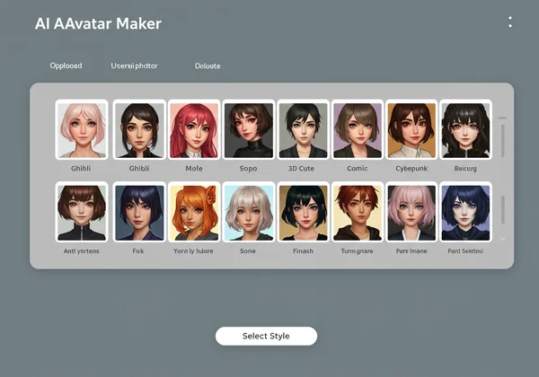 User interface for selecting different AI avatar styles.