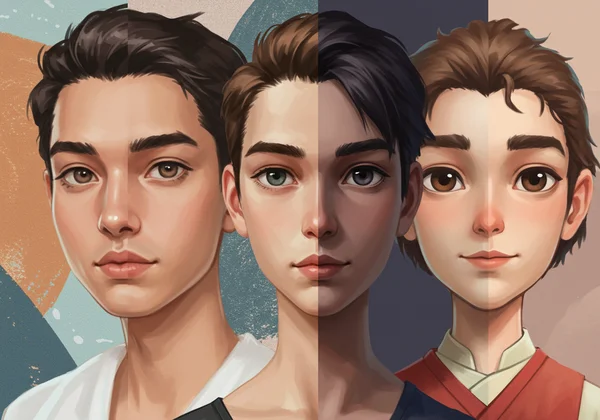 Person's face transforming into diverse AI avatar styles