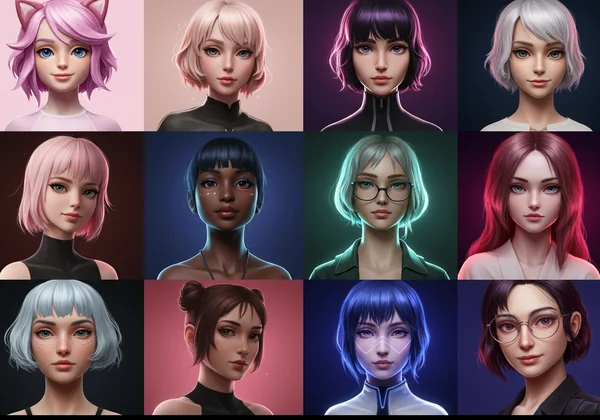 Grid displaying diverse AI avatar artistic styles