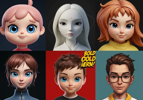 A vibrant collage of diverse AI avatar styles for digital identity