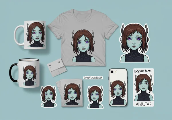 AI avatar on custom merchandise like mugs and t-shirts