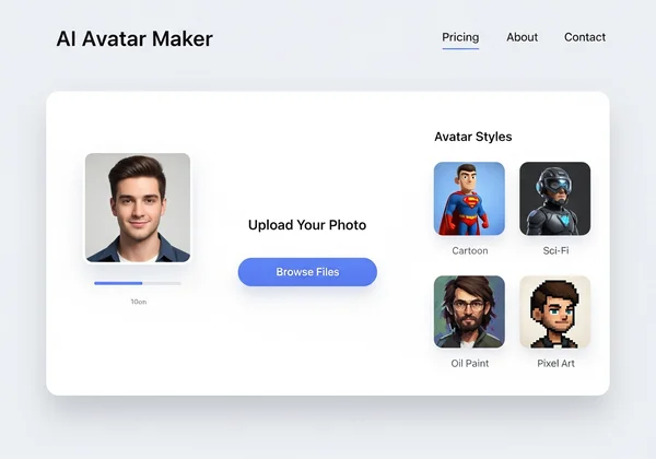 Screenshot of AI avatar maker, showing photo upload step
