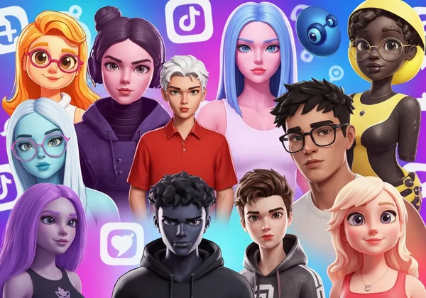 Diverse AI avatars symbolizing viral social media presence
