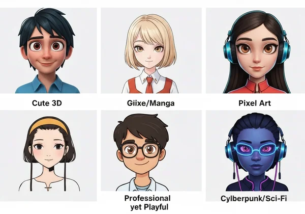 Collage of diverse AI avatar styles for social media profiles
