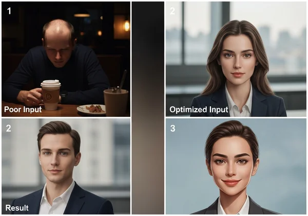 Before & after of a selfie optimized for AI avatar creation.